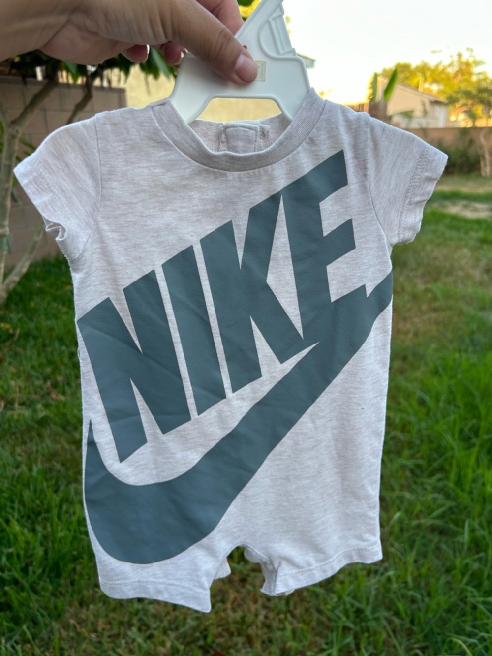Nike Light tan & Dark Gray Logo Short Sleeve Romper
